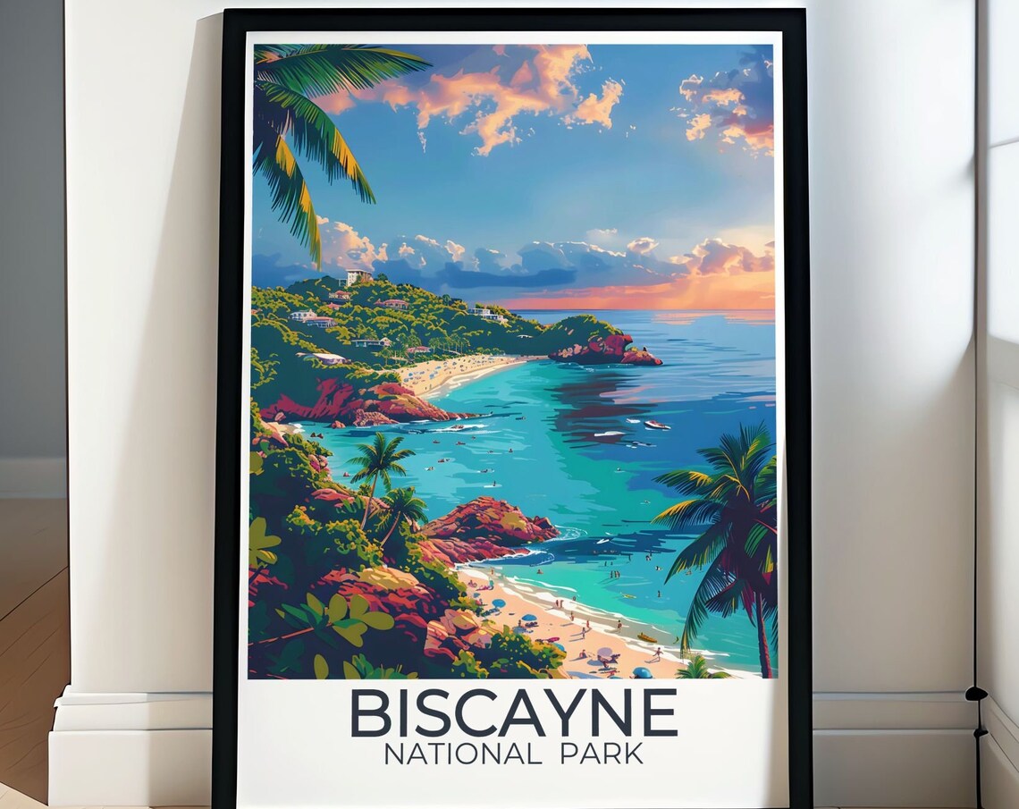 Biscayne National Park Tropical Bay Sunset With Palm Trees Poster