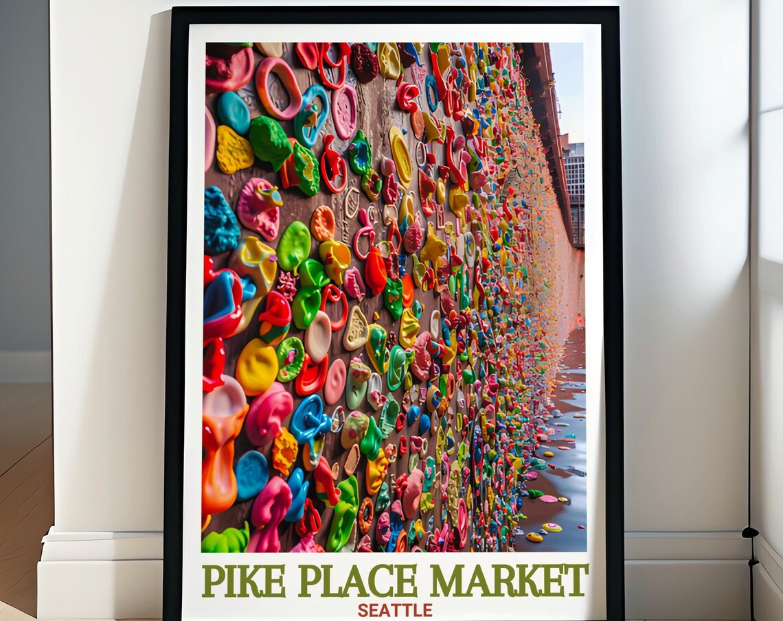 Pike Place Market Gum Wall Quirky Seattle Washington Travel Poster