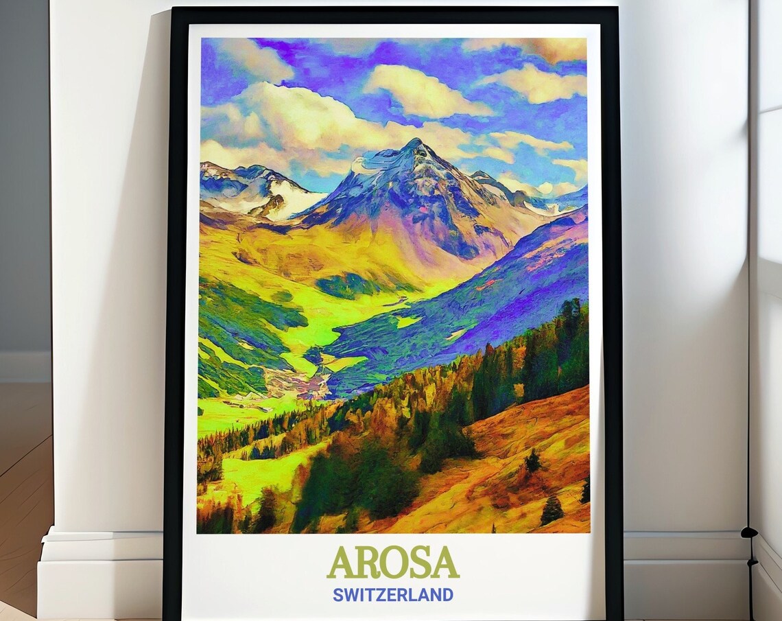 Arosa Switzerland Colorful Alpine Mountain Valley Art Poster