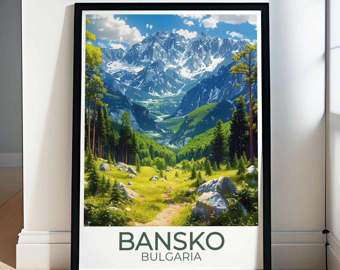 Bansko Bulgaria Vintage Ski Travel Poster