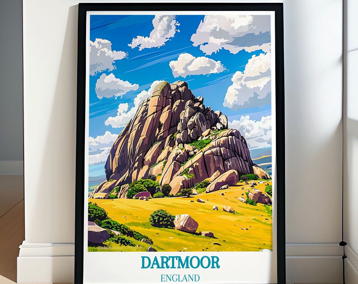 Dartmoor England Granite Tor Over Golden Moorland Travel Poster