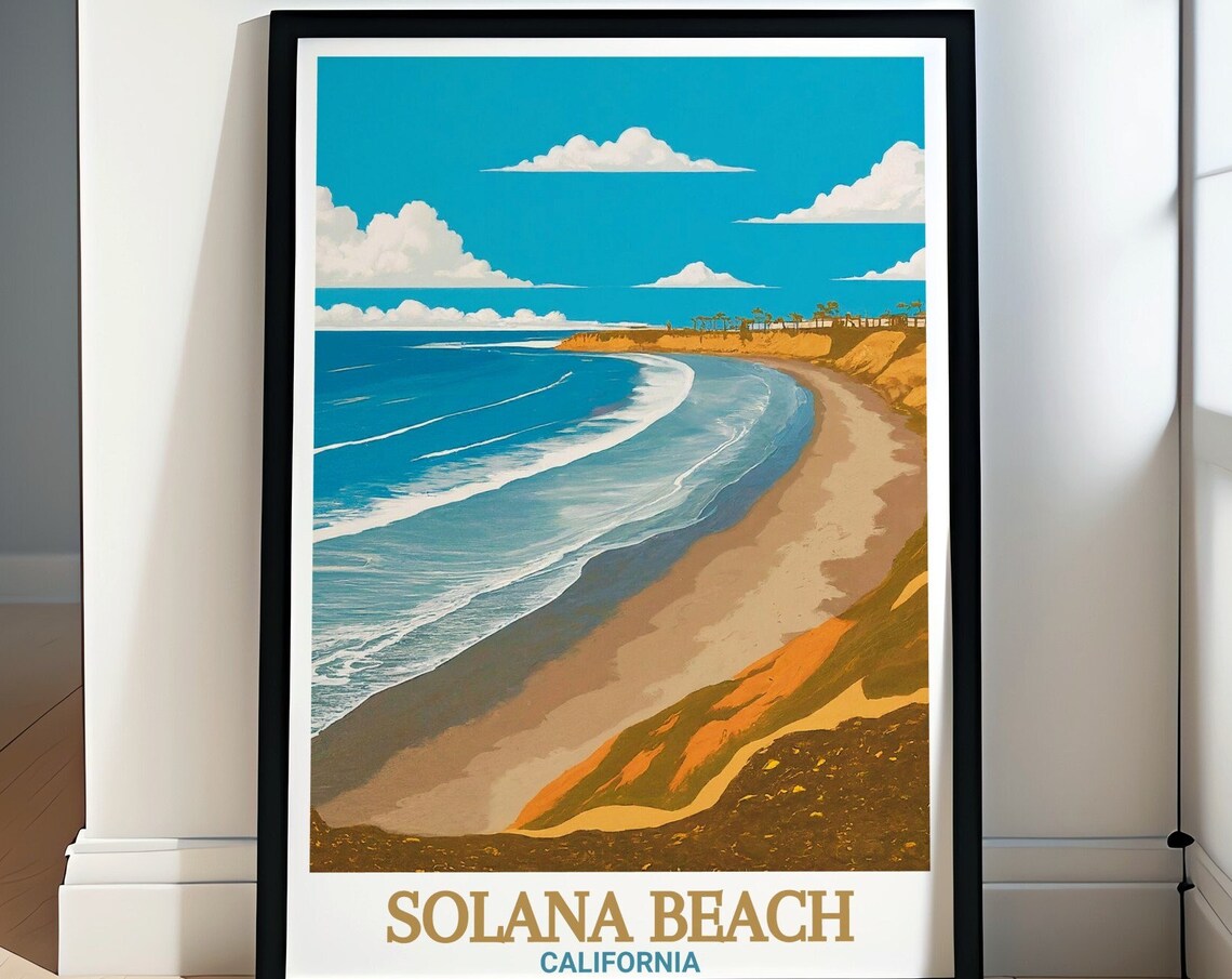 Solana Beach California Fletcher Cove Golden Sands Beach Travel Poster