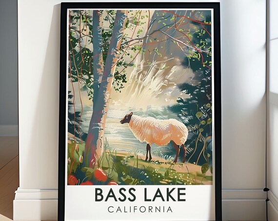 Bass Lake California Sheep Grazing at the Woodland Shore Poster