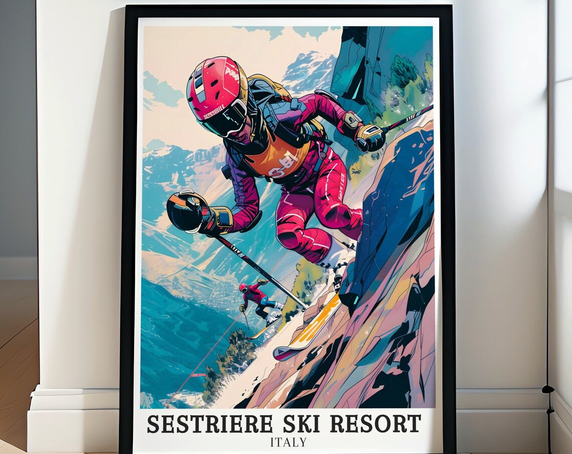 Sestriere Ski Resort Italy Speed Skier Close Up Racing Poster