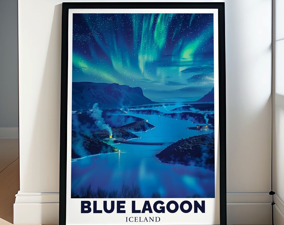 Blue Lagoon Northern Lights Over Steaming Waters Iceland Poster