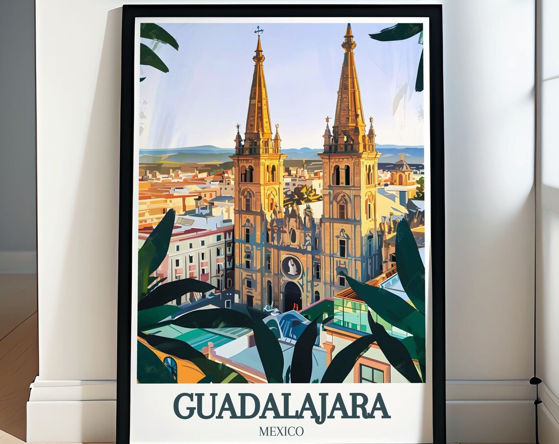 Guadalajara Mexico Cathedral Golden Hour Twin Spires Travel Poster