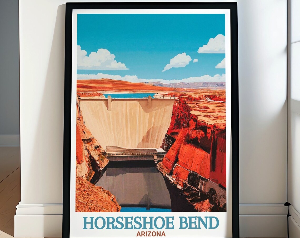 Glen Canyon Dam Between Red Rock Cliffs Horseshoe Bend Travel Poster