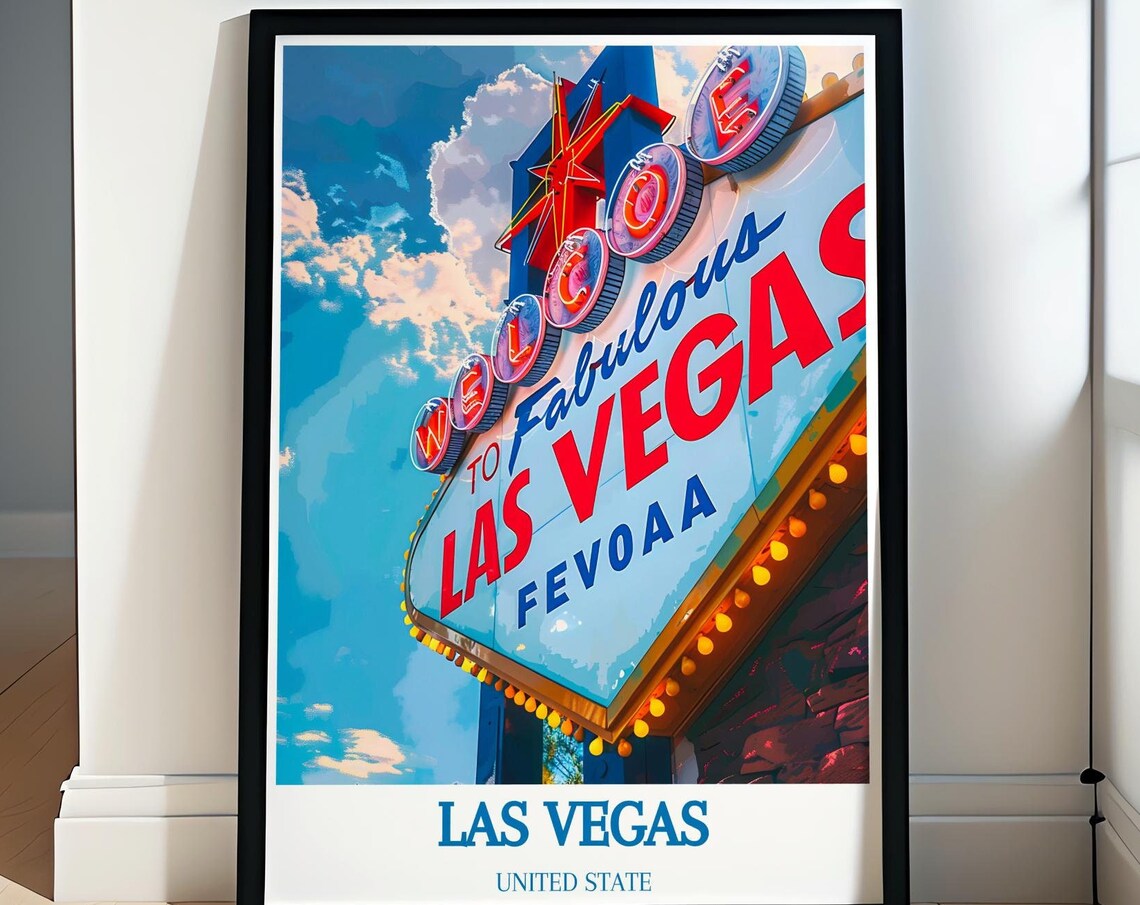 Las Vegas Welcome Sign Neon Landmark Nevada Nights Travel Poster