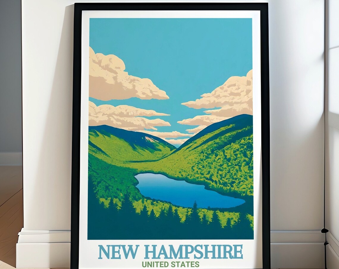 New Hampshire USA Lush Green Mountain Valley Lake Vista Poster