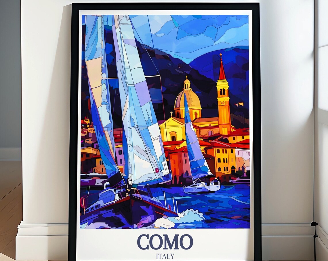 Como Italy Sailboats Gliding At Dusk On Lake Como Travel Poster