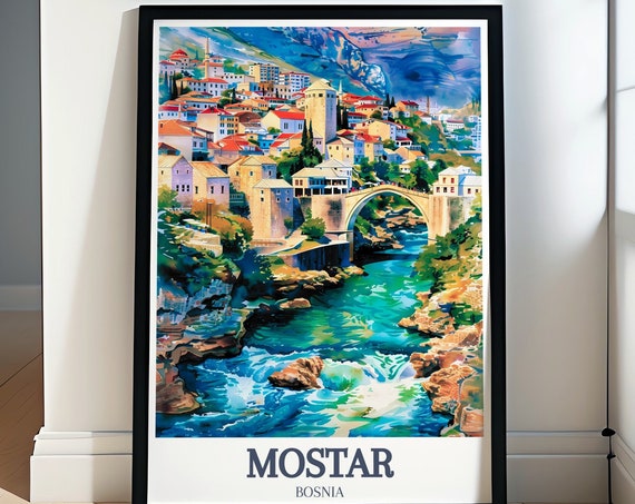 Mostar Wall Art Kriva Cuprija Art Old Bridge And Neretva River Artwork Mostar Home Decor Mostar Travel Posters And Art Prints