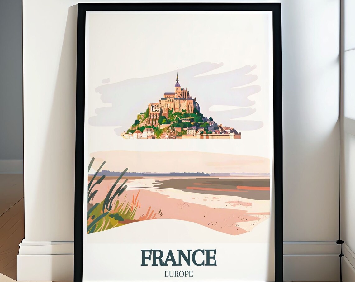 Mont Saint Michel France Island Abbey Pastel Minimalist Art Poster