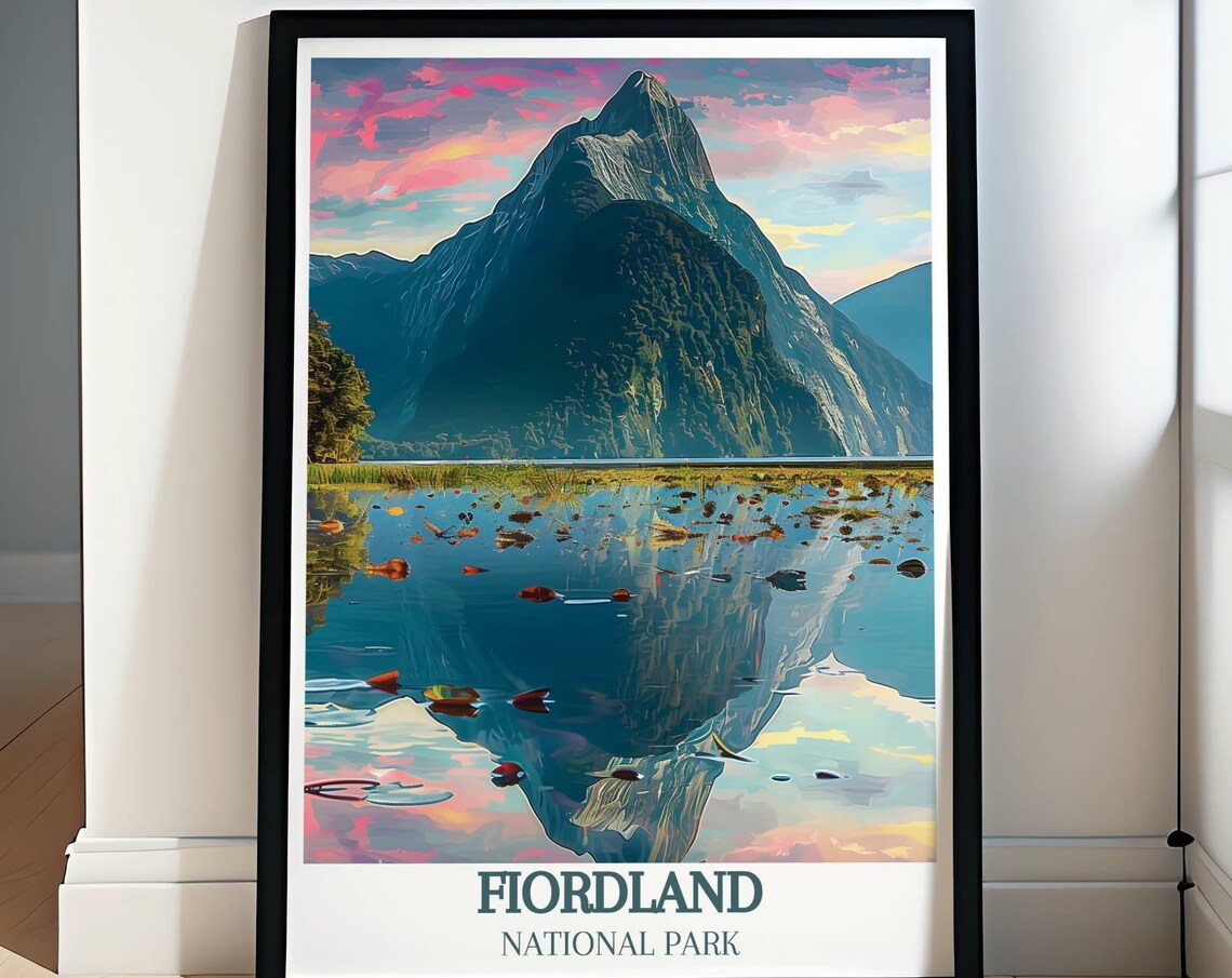 Fiordland National Park Mitre Peak Mirror Reflection Sunset Poster