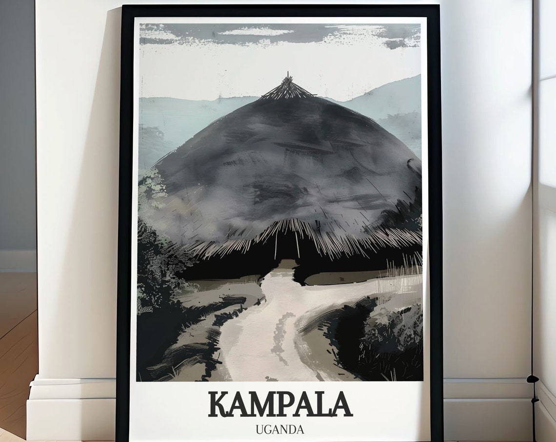Kampala Traditional Thatched Hut Ink Wash Style Uganda Art Poster