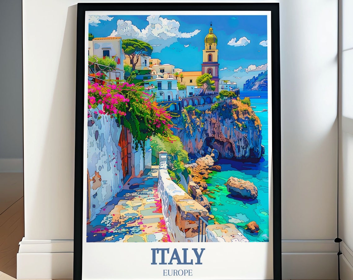 Amalfi Coast Cliffside Village Path Above Turquoise Sea Poster