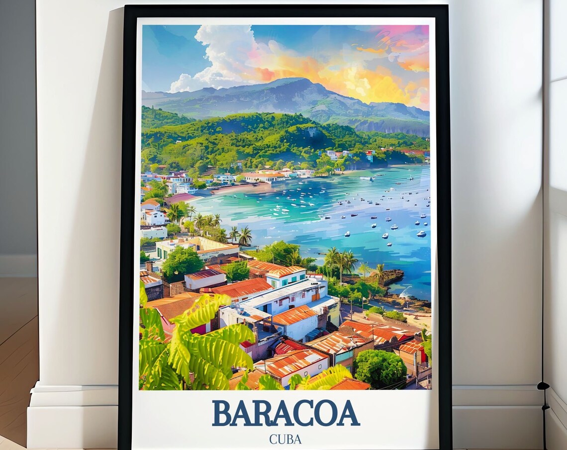 Baracoa Cuba Harbor Aerial View With Boats And Green Mountains Poster