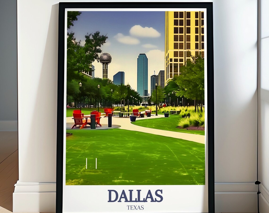 Dallas Klyde Warren Park Green Skyline Daytime Travel Poster