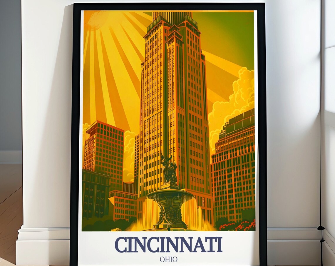 Cincinnati Carew Tower Fountain Square Golden Sunset Ohio Poster
