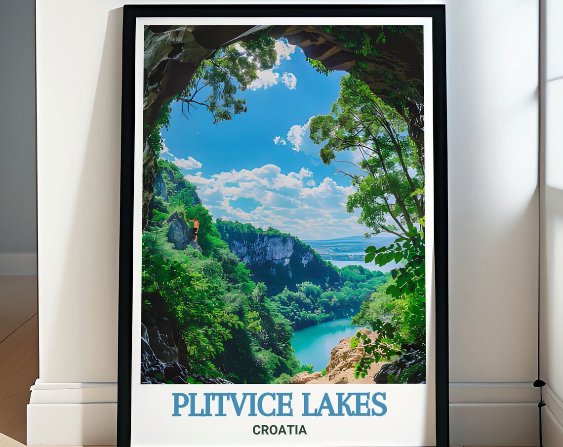 Plitvice Lakes Cave Viewpoint Turquoise Lake Croatia Travel Poster