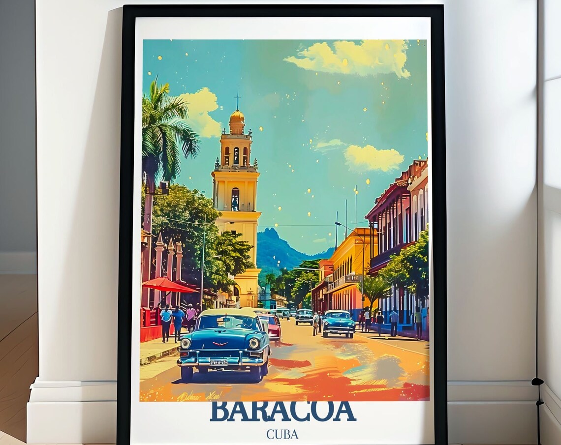 Baracoa Cuba Historic Cathedral Classic Cars Vibrant Street Poster