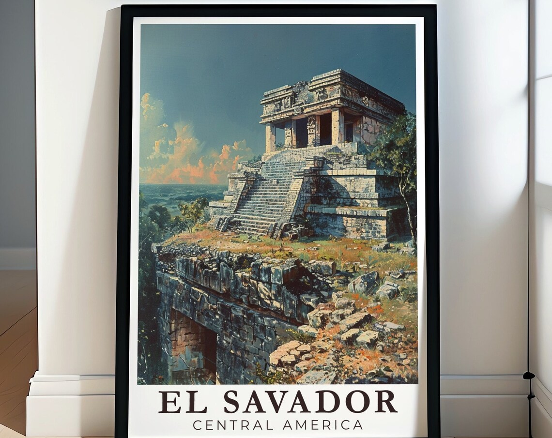 El Salvador Ancient Maya Temple Ruins At Golden Sunset Poster