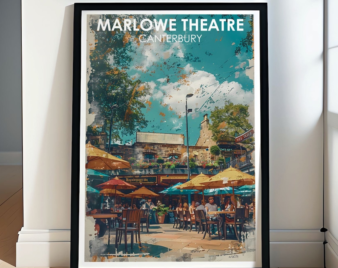 Marlowe Theatre Canterbury Vintage Outdoor Cafe Scene Poster