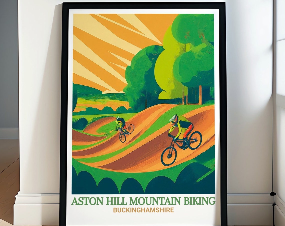 Aston Hill Mountain Biking Two Riders Sunset Flow Trail Poster