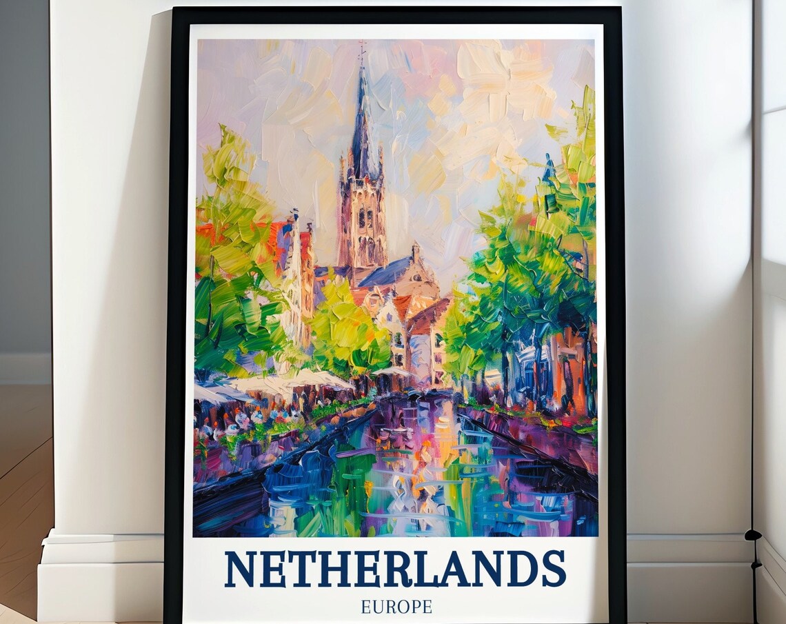 Netherlands Dutch Canal Church Spire Impressionist Painting Poster