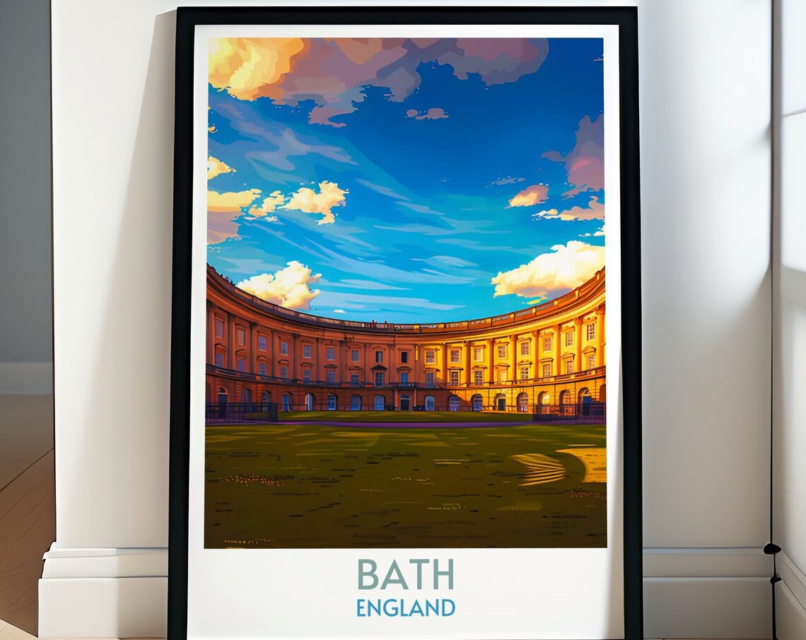 Bath England Royal Crescent Sunset Sky Architecture Travel Poster