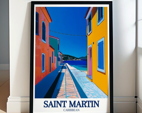 Saint Martin Caribbean Colorful Street Sea Bold Flat Art Poster