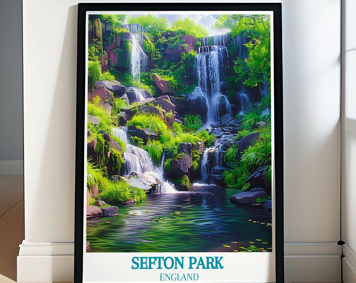 Sefton Park Fairy Glen Waterfall Cascade England Travel Poster