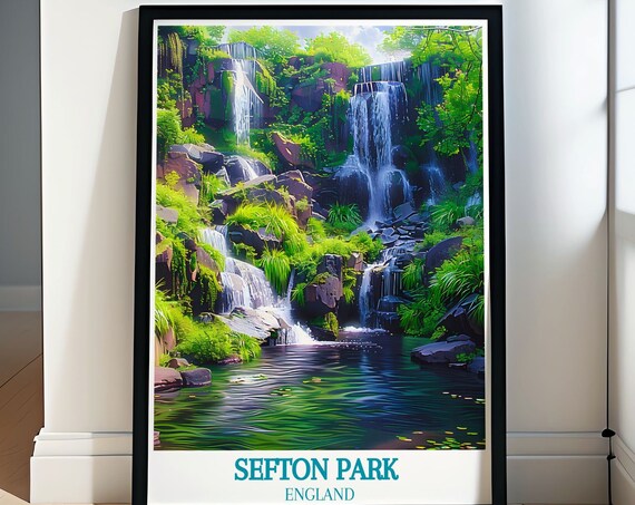 Sefton Park Fairy Glen Waterfall Cascade England Travel Poster