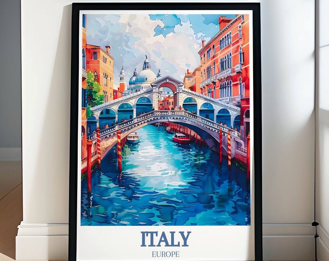 Venice Grand Canal Rialto Bridge Blue Watercolor Style Poster