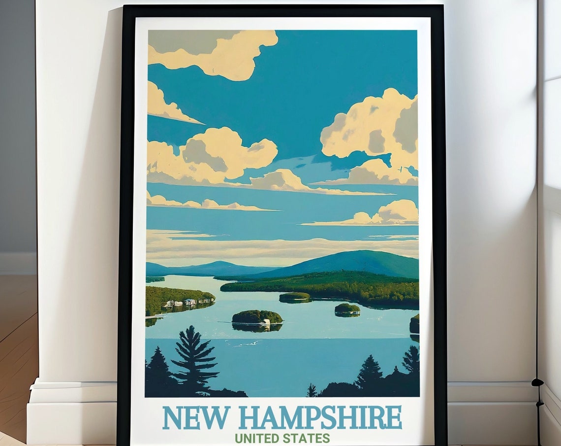 New Hampshire Print Lake Winnipesaukee Art Print For New Hampshire Travel Lovers Lake Winnipesaukee Poster Lake Winnipesaukee Decor