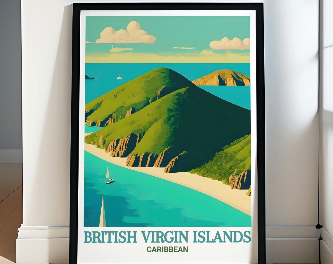Norman Island Green Cliffs and Sailboats British Virgin Islands Poster