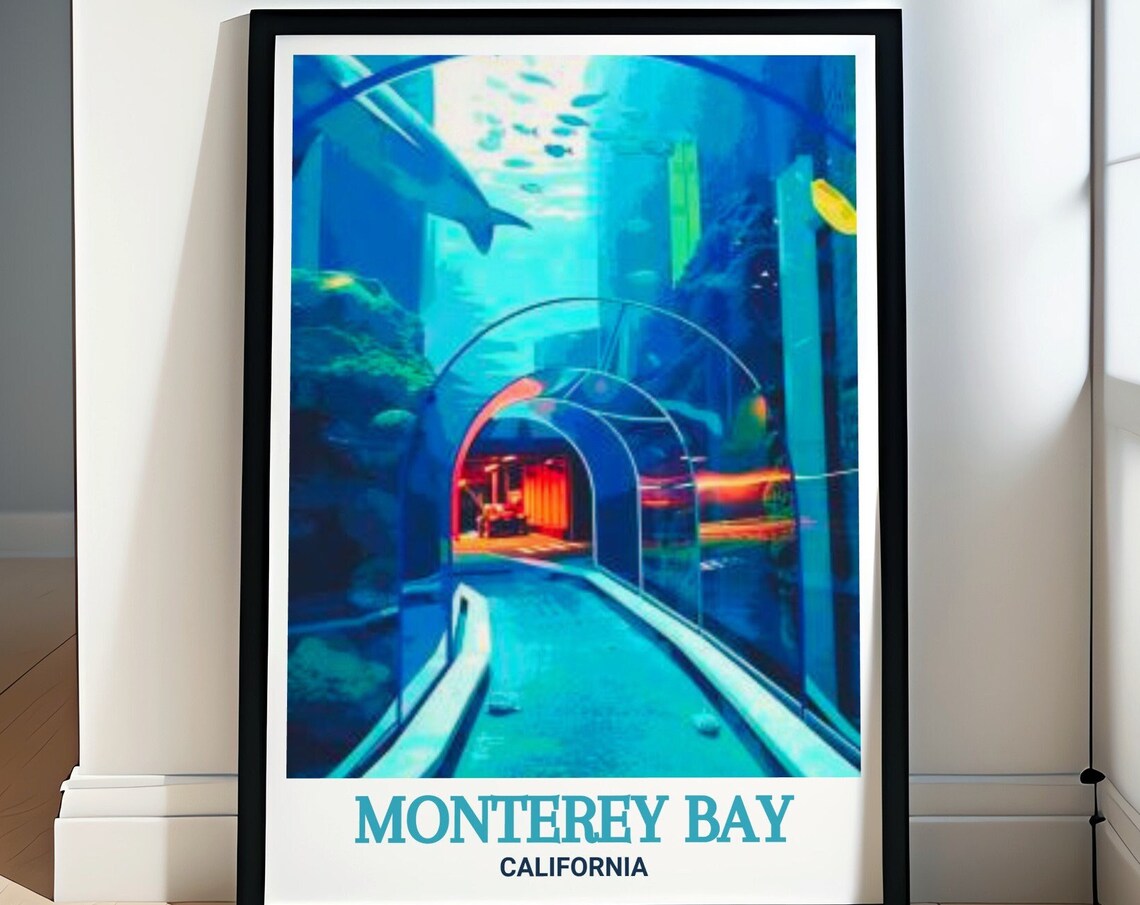 Monterey Bay California Aquarium Underwater Tunnel Shark Travel Poster