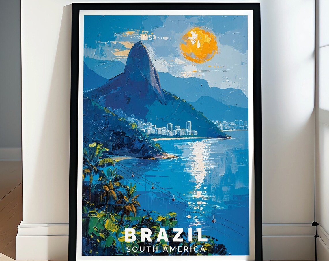 Brazil Sugarloaf Mountain Poster Rio Sunset Oil Painting Travel Art