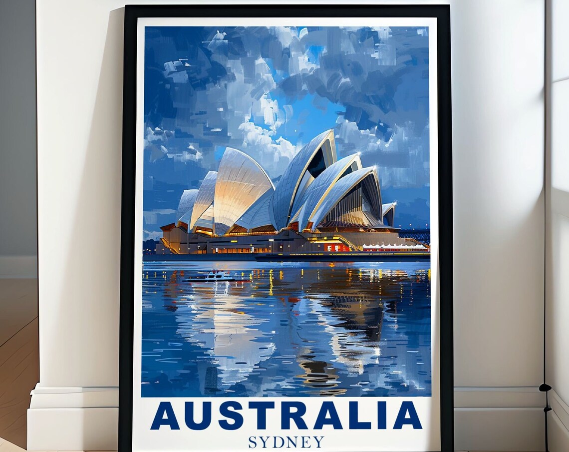 Sydney Opera House Sails at Night Painted Australia Travel Poster