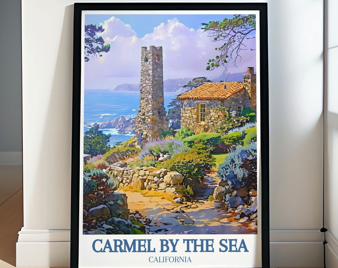 Carmel By The Sea Stone Cottage Tower Overlooking The Ocean Poster