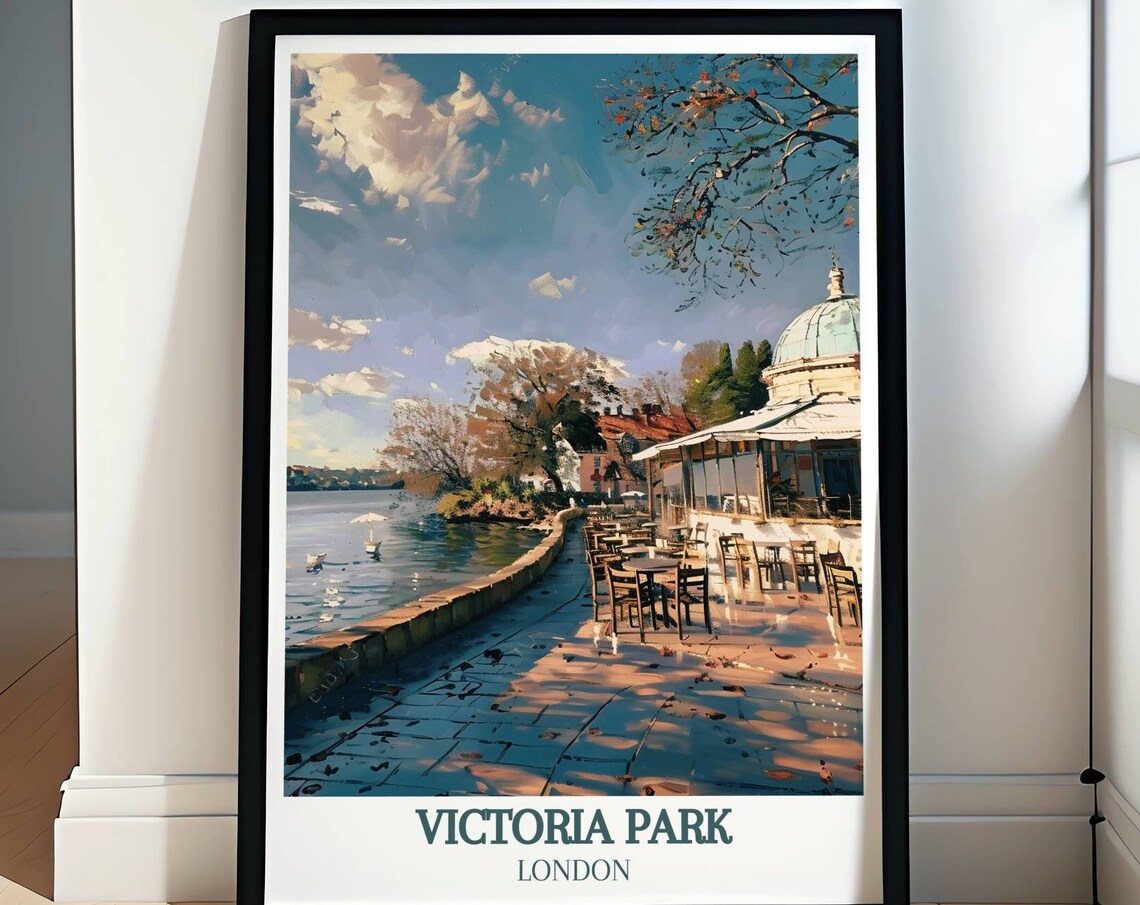 Victoria Park London Lakeside Terrace Afternoon Dappled Light Poster