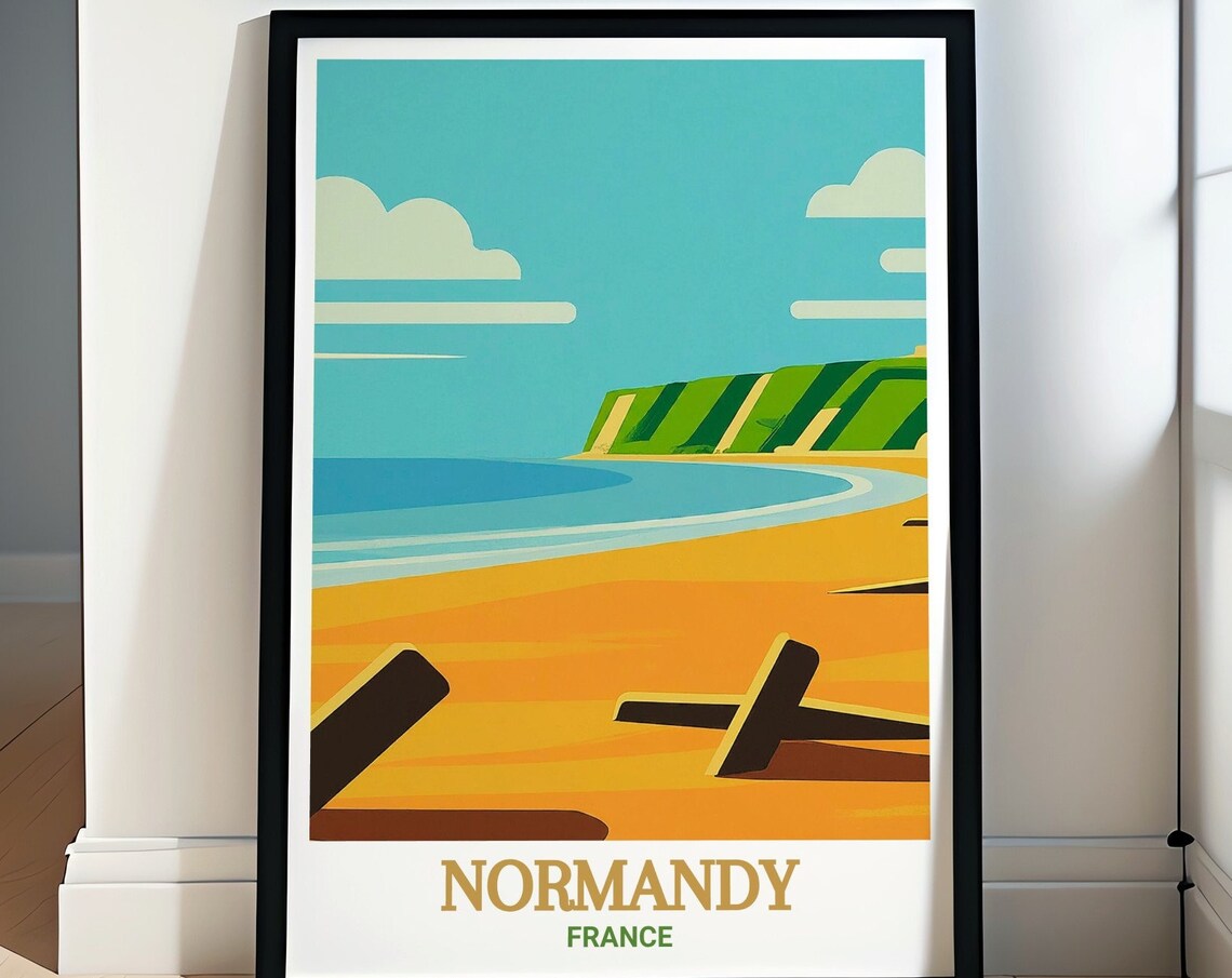 Normandy France Omaha Beach Cliffs History Minimalist Poster