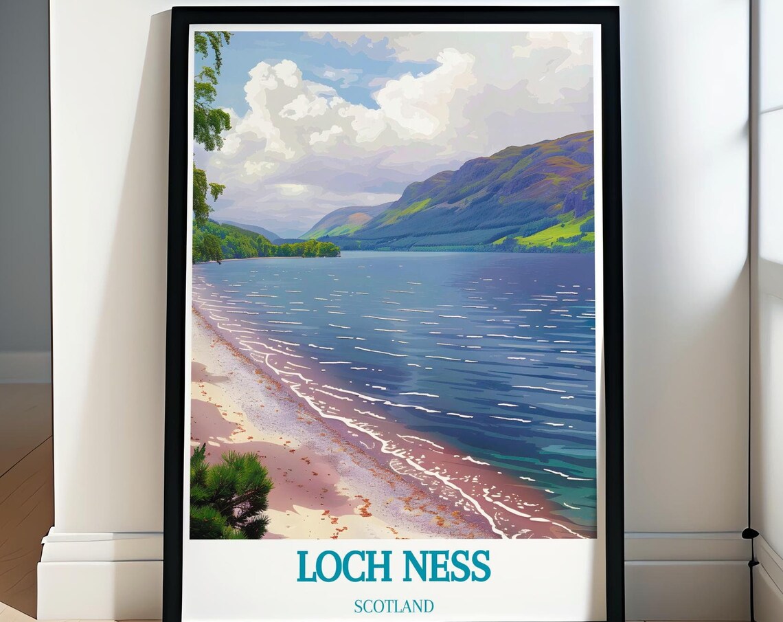 Loch Ness Scotland Shoreline Mountains Peaceful Serene Water Poster
