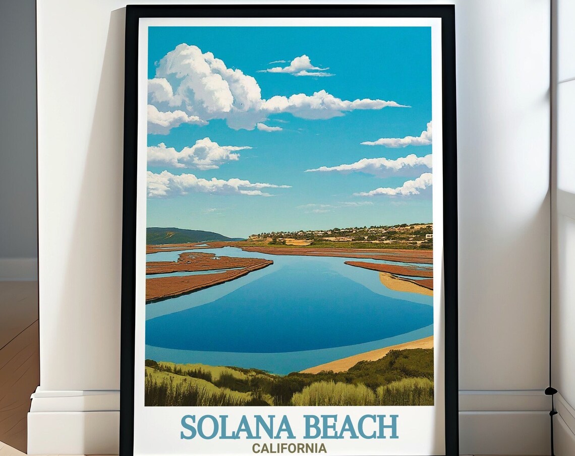 Solana Beach California San Elijo Lagoon Turquoise Lake Travel Poster