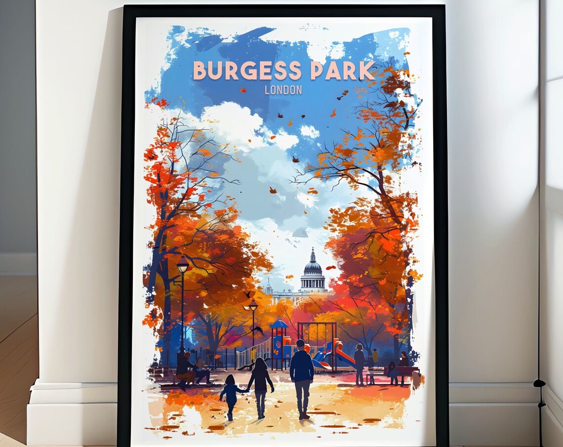 Burgess Park London Autumn Playground Fall Family Travel Poster