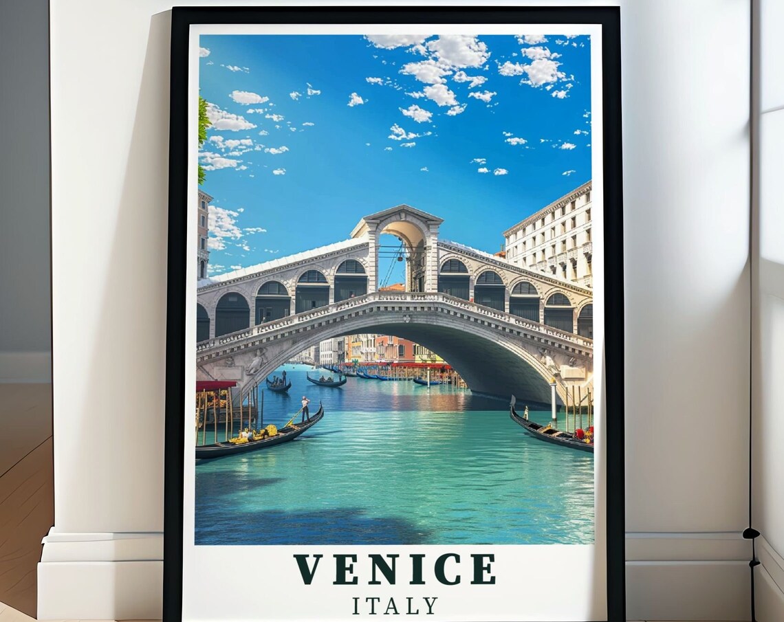 Venice Rialto Bridge Gondolas Grand Canal Italy Daytime Travel Poster