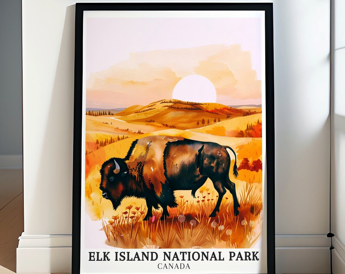 Elk Island National Park Canada Bison Prairie Wildlife Sunset Poster