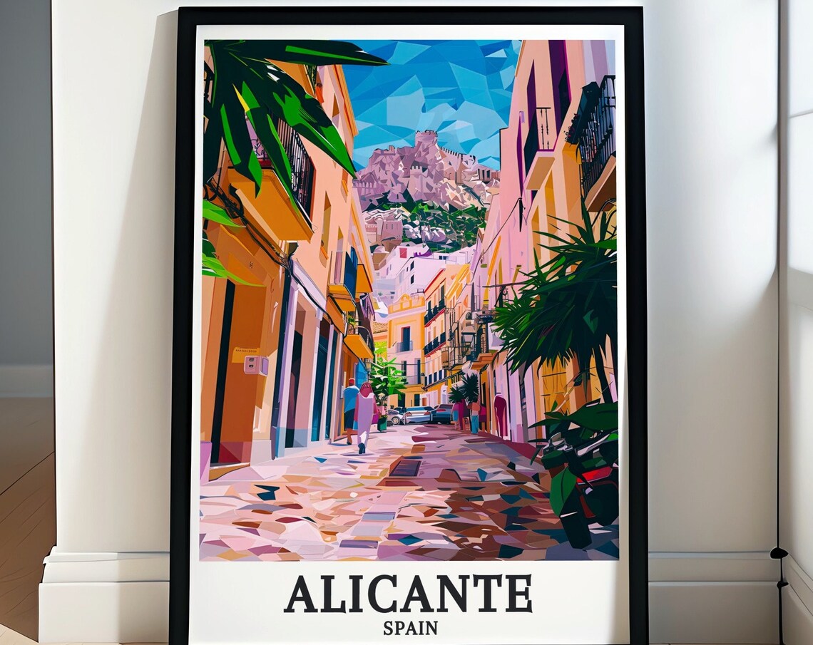 Alicante Spain Old Town Street Geometric Cubist Style Poster