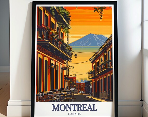 Montreal Street Cafes Mount Royal Sunset Canada Travel Poster