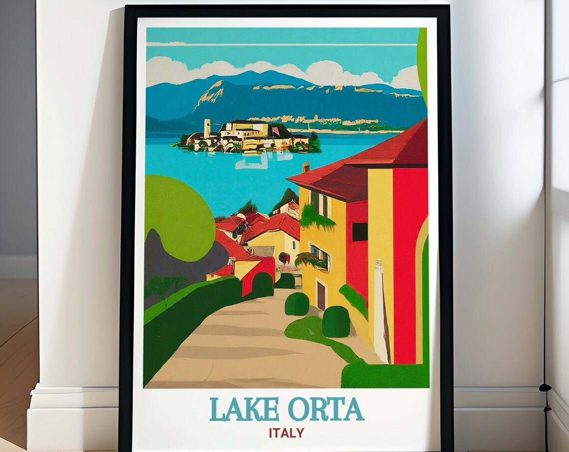 Lake Orta Colorful Village Lane Overlooking San Giulio Island Poster