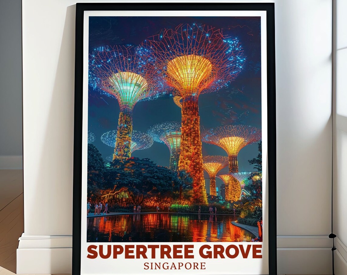 Supertree Grove Singapore Nighttime Illuminated Gardens Poster
